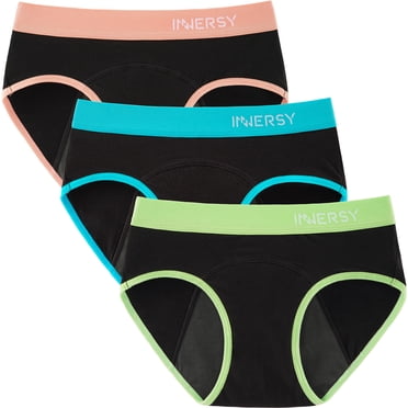 INNERSY Culottes Menstruelles pour Filles en Coton, sous-Vêtements Menstruels pour Premières Règles, Lot de 3 (8-10 Ans, Noir Varié)