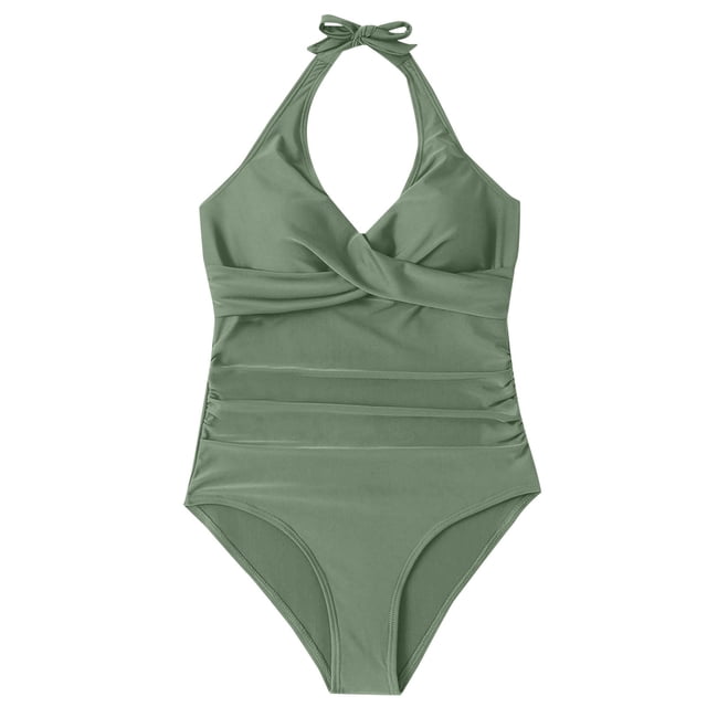 Swimwear Suit Women V One Control Pieces Bathing Tummy Ruched Swimsuits, Suitable For Park Strolls