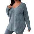 thumbnail image 1 of Besolor Plus Size Long Sleeve Tops for Women V Neck Pullover Sweaters Loose Dressy Curvy Hem Spring Fall Tunic Shirts, 1 of 7