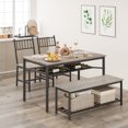 thumbnail image 4 of Space-Saving 4 Piece Dining Table Set – Rectangular Kitchen Table with Chairs, Storage Bench, Wine Rack & Shelf – Modern Metal Frame Furniture for Apartment, Small Spaces, Grey, 4 of 8