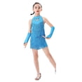 thumbnail image 1 of GDREDA Girls Performance Latin Dance Jumpsuit Training Fringe Skirt Competition Girls' Jumpsuits & Rompers Sky Blue,8-9 Years, 1 of 4