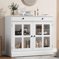 thumbnail image 1 of Bingirl 35.4-Inch White Sideboard Buffet Cabinet with Glass Door, Drawer, and Storage for Dining Room and Kitchen, 1 of 9