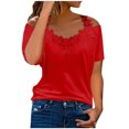 thumbnail image 1 of Dealovy Hauts Grande Taille pour Femmes Épaules Dénudées Col Rond Tunique Manches Courtes Blouses Décontractées Unies, 1 of 7