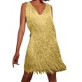 thumbnail image 1 of Robe à Franges 2025 Ocre Disco Été Robes de Travail Robe Années 70 Femme Robe d'Été Années 1920 Longueur Genou Mini, 1 of 7
