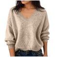 thumbnail image 1 of BLVB Chandails Chauds pour Femmes Col en V Classique Doux Chandail Confortable Ample Décontracté Manches Longues Automne Hiver, 1 of 5