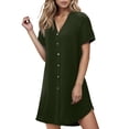 thumbnail image 2 of Ovzne Robes d'Été pour Femmes Robe de Plage Robe Décontractée pour Femmes à Boutons Robe d'Été à Col en V Robe de Printemps à Manches Courtes Robe de Nuit Robe Trapèze Robe Décontractée Robe Grande Taille Manches Courtes Liquidation, 2 of 7