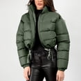 thumbnail image 4 of Économies d'Automne/hiver! srobpty Manteau Matelassé à Manches Longues pour Femmes, Veste à Capuche Décontractée Colorée à Manches Longues pour Dames Vert Armée, P, 4 of 4