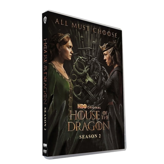 House of the Dragon Season 2 (2DVD), a TV series DVD set featuring a dramatic cover design with the Iron Throne and medieval characters. The HBO Original branding is displayed prominently on the case.