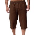 thumbnail image 2 of EOYWHK Mens Linen Capri Pants Summer Loose Fit Lightweight Sleep Shorts Elastic Waist Drawstring with Pockets, 2 of 7