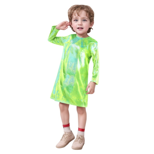 LUOGENLI Robe Enfant à Paillettes Fines Manches Longues Col Rond Robe T-Shirt Droite Ensemble Jupe Maxi Boho Vert 9-10 Ans