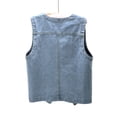 thumbnail image 3 of Veste en Denim Élégante pour Femme Gilet en Jean Sans Manches Col en V Décontracté à Boutons Manteau Tendance pour la Mode de Tous les Jours, 3 of 4