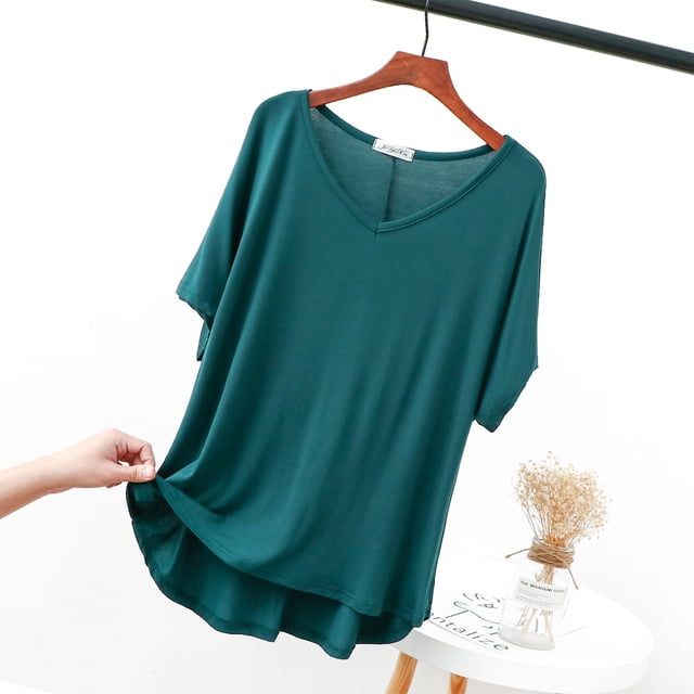 Blouses pour Femmes Chemise Décontractée Fine Douce et Basique Ajustée Longueur Moyenne Manches Courtes Col Rond Haut/chemise