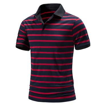 BOBOGOJP Polo Homme Fermeture à Glissière 1/4 Chemises Décontractées Rayures Classiques Légères Manches Courtes T-Shirt de Golf (Rouge,P)