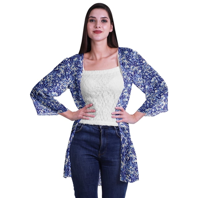 Moomaya Printed Georgette Beach Clothes For Women Short Shrug Cover Up Cardigan