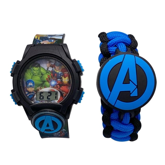 Kid's Avengers Flashing Digital Laser Rubber Watch with Corded Bracelet