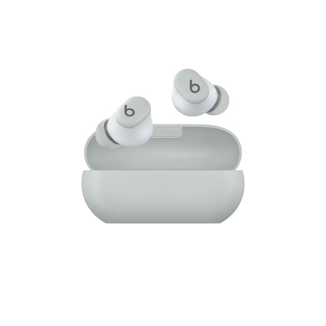 Beats Solo Buds — True Wireless Earbuds | 18 Hours of Battery Life | Class 1 Bluetooth Headphones | Apple & Android Compatibility | Built-in Microphone centered front-facing view of compact clamshell charging case with two earbuds, contoured stems and laser-cut vents, Beats by Dr. Dre logo on lid, dual-layer drivers noted, pairing-ready via Class 1 Bluetooth; suitable for hands-free calls and travel.
