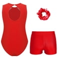 thumbnail image 2 of RUNQHUI Kids Girls Gymnastics Dance Active Outfit Sleeveless Patchwork Rhinestones Leotard with Shorts Red 14, 2 of 7