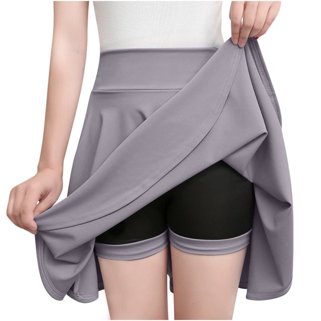 LNGOOR Jupe Patineuse Mini Plissée Extensible Décontractée pour Femmes avec Shorts Basique Polyvalente Taille Haute