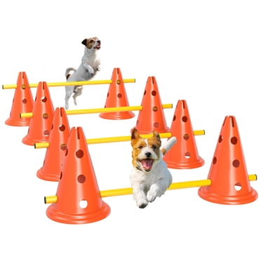 Ensemble de Cônes Haies d'Agilité pour Chien, Équipement de Parcours d'Obstacles Ajustable