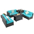 thumbnail image 2 of Patiojoy 9 PCS Rattan Dinning Set Wicker Sofa w/Propane Gas Fire Pit 60,000 Btu Heater Turquoise, 2 of 10