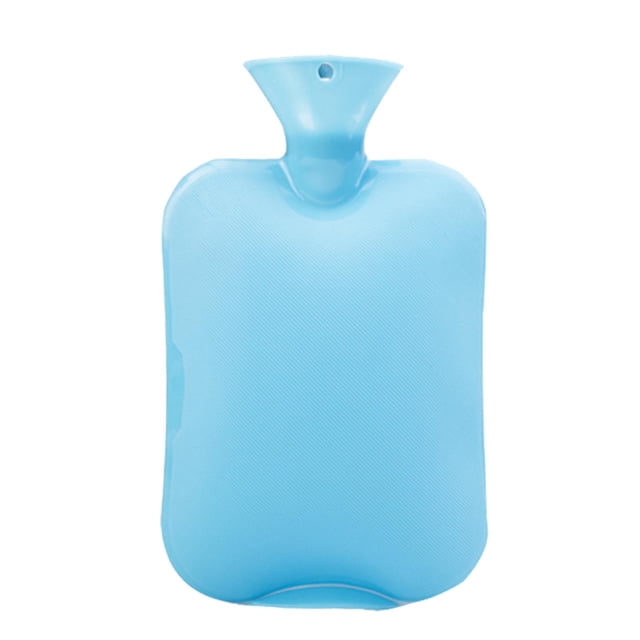 Dvkptbk Hot Water Bottle 2L Ribbed Hot Water Bottle, Water Injection Hot Water Bottle made of high-density PVC in a light blue color. The bottle has a ribbed texture for added grip and measures 20x31 cm. Designed for hot water therapy, it features a wide mouth for easy water filling and is suitable for use in dorms, RVs, or home offices.