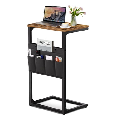 OUTONLIFE Table d'Appoint en Forme de C pour Sofa, Petite Table d'Extrémité Mince avec Sac de Rangement, Table d'Accoudoir de Canapé pour Salon, Noir