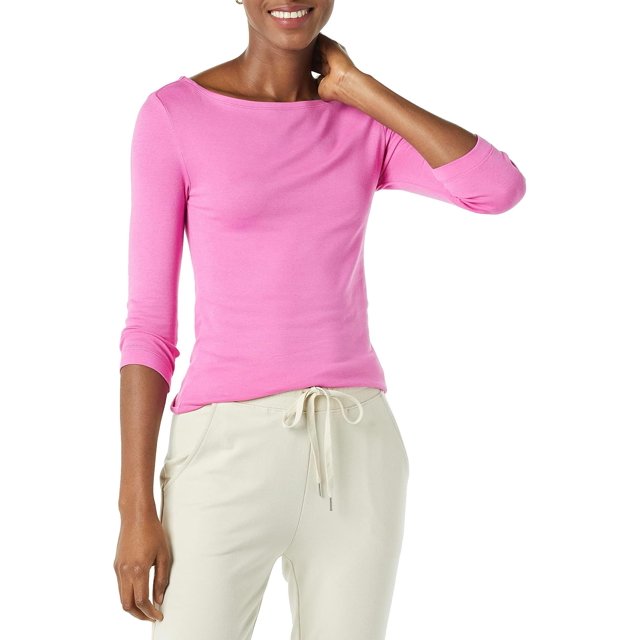walmart Essentials T-Shirt à Encolure Bateau à Manches 3/4 pour Femmes