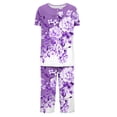 thumbnail image 5 of Ensemble de Pyjama Liquidation Ensemble de Pyjama à Manches Courtes pour Femme 2 Pcs Ensemble de Nuit d'Été Imprimé Floral Boutons Col Ras du Cou Pantacourt Ensembles de Pjs d'Été pour Femmes Ensemble Nouveau Violet m, 5 of 5