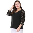 thumbnail image 3 of GRACE & GRANDEUR Chemises Blouse pour Femmes Grande Taille Col en V Manches 3/4 Raglan à Fleurs Décontracté Printemps Automne Hauts 5X Noir, 3 of 6