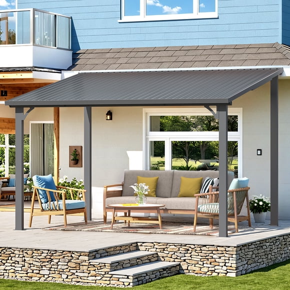 YODOLLA 8' x 12' Hardtop Gazebo, Heavy Duty Outdoor Gazebo with Galvanized Steel Sloping Roof, All Weatherproof Metal Gazebo Featuring Vertical Stripes for Patio, Backyard, and Lawns