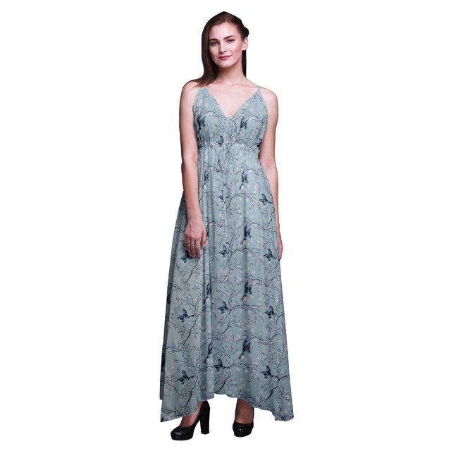 Bimba Robe Longue à Imprimé Floral pour Femmes, Bretelles Spaghetti, Col en V, Maxi, Tenue de Plage - XX-Grand