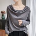 thumbnail image 1 of Roncen Haut à Manches Longues à Col Bénitier pour Femme, Blouse de Base Unie Drapée, Essentiel Extensible pour Superposition, 1 of 5