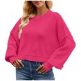 thumbnail image 1 of Timegard Womens Sweaters Cropped Crewneck Long Sleeve Drop Shoulder Pullover Fall Loose Knitted Tops, 1 of 9