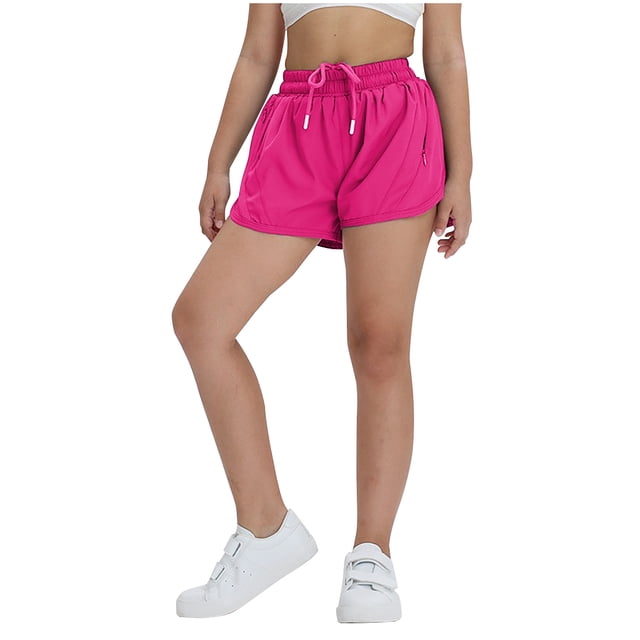 VSSSJ Kids Athletic Shorts Drawstring Waist Zipper Pocket Breathable Quick-Drying Summer Running Active Shorts Hot Pink 90