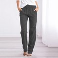 thumbnail image 2 of Bmisegm Women's High Waisted Solid Straight Pants with Elastic Drawstring and Pockets, Grey, Size XL, 2 of 5