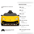 thumbnail image 2 of KidsVIP 12V Lamborghini Huracan 4x4 Ride-On Car W/ Rubber Wheels, Bluetooth Music & Remote, 2 of 7