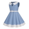 thumbnail image 4 of TopLLC Robe Sans Manches Col Rond Filles Été Rétro Taille Rayée Couleur Unie Manches Volantes Robe Col Rond Girl Dress, 4 of 5