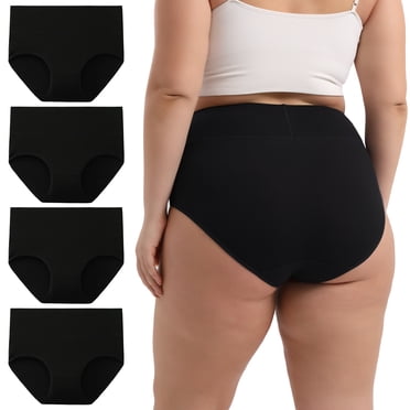 INNERSY Culottes en Coton pour Femmes Grande Taille TG-5TG, Culottes Taille Haute, Lot de 4 (3TG, Noir)
