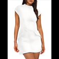thumbnail image 2 of Women Summer Dress Mock Neck Short Sleeve Club Mini Dresses White L, 2 of 8