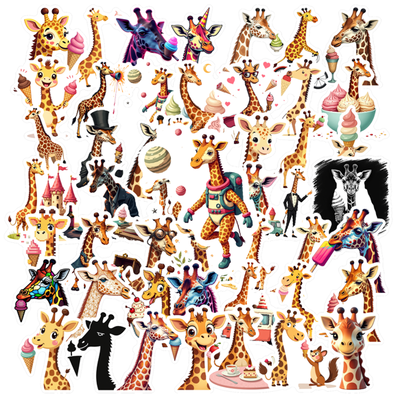 cartoon Giraffe Theme Stickers, Waterproof Giraffe Theme Sticker for Water Bottle Laptop Phone Cases Planner Skateboard Luggage Helmet Party Favor Decor, Ideal for Adults Teens Teacher Rewards