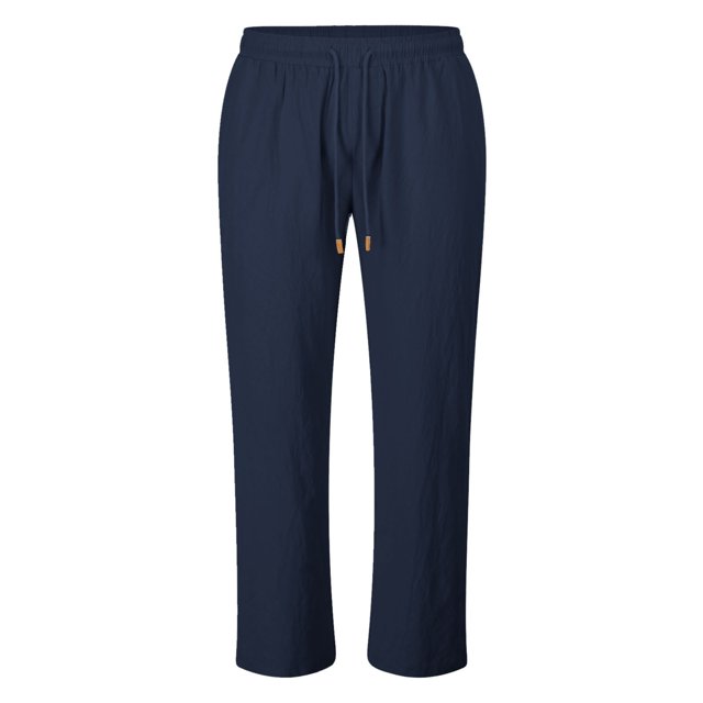 Ediodpoh Men's Casual Cotton and Linen Drawstring Pants Men Pants Navy S