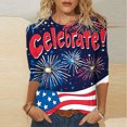 thumbnail image 1 of Meichang T-Shirt Drapeau Américain pour Femmes Rouge Blanc et Bleu T-Shirts Graphiques Manches 3/4 Hauts pour Femmes Col Ras du Cou Patriotique T-Shirts Drapeau des États-Unis, 1 of 5