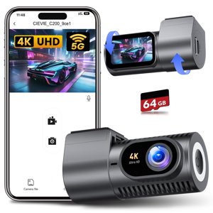 Dash Cam Front 4K - 1.5" IPS Affichage & 5G WiFi & 64G Carte, 360&deg; Rotation Mini Dashcam, Caméra de voiture avec WDR Vision nocturne, 24H Mode de stationnement, sens G