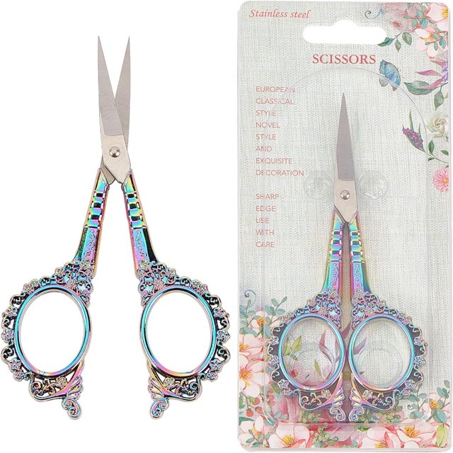 HLONK 2Inch Stainless Steel Scissors Silver Sewing Embroidery Scissors Small Precision Detail Scissors Vintage Shears Sharp Cutter for Fabric Paper Cutting Craft Art Work DIY Tool DIY