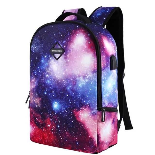 School Bag Fashion Starry Sky Pattern Travel Backpack with USB Charging Port