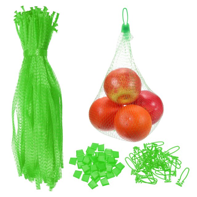 100 Pack Reusable Mesh Produce Bags, 40cm/16 Inch Washable Net Storage Bags Reusable Storage Bags with Plastic Buckle for Fresh Fruit Vegetables Seafood, Green