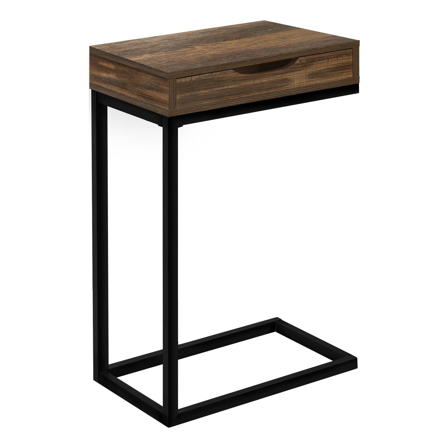 Monarch Specialties Table D'appoint, En Forme De C, Bout, Côté, Collation, Tiroir De Rangement, Salon, Chambre À Coucher, Métal, Stratifié, Brun, Noir, Contemporain, Moderne