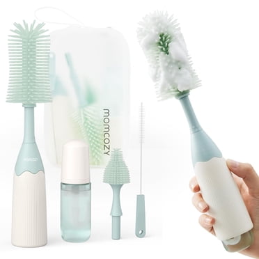 Momcozy Portable Bottle Brush Set - Baby Bottle Cleaner Kit with Silicone Brush, Drying Rack - 6 in 1 Bottle Cleaning Tool for Home and Travel 1 Set Green