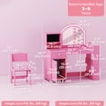 thumbnail image 3 of Qaba Coiffeuse pour Enfants avec Miroir Éclairé, Tabouret, Armoire, Tiroir, Rose, 3 of 10