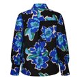 thumbnail image 4 of IROINID Liquidation Chemises à Manches Longues pour Femmes à Col en V Été Imprimé Boutons Col Rabattu Hauts Blouse Chemise Chandail, Bleu, 4 of 7